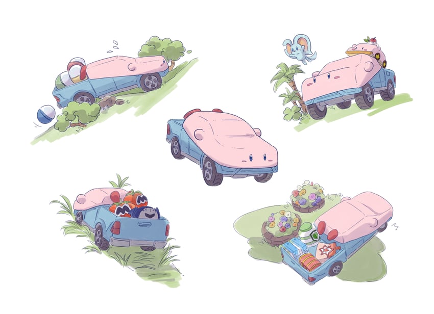 kirby, meta knight, elfilin, and car mouth (kirby and 1 more) drawn by trade-wind