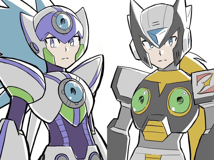 zero, axl, black zero, and white axl (mega man and 1 more) drawn by ten_(ten_rockman)