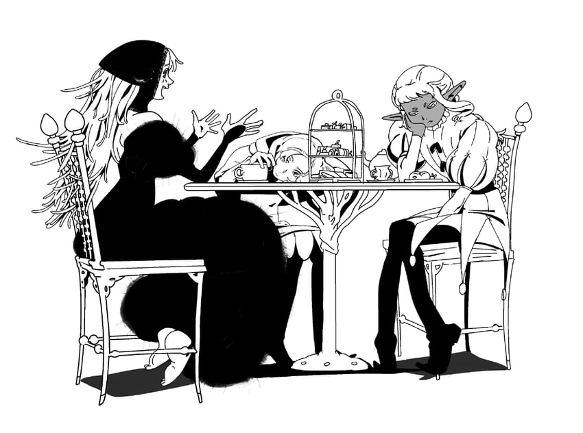 marcille donato, mithrun, and thistle (dungeon meshi) drawn by lizzie_neal_w