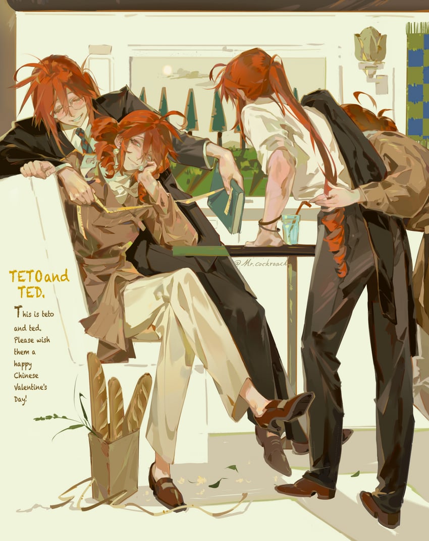 kasane teto and kasane ted (utau) drawn by mr.cockroach