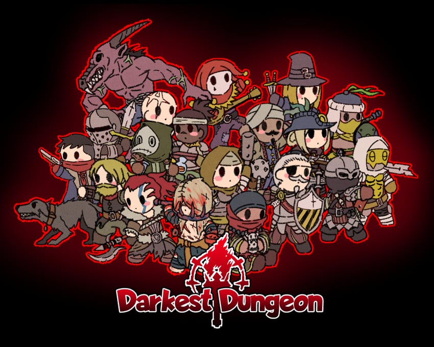 highwayman, crusader, graverobber, plague doctor, leper, and 13 more (darkest dungeon) drawn by kuroguy
