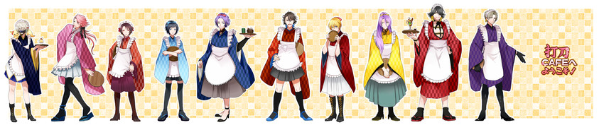 kashuu kiyomitsu, yamato-no-kami yasusada, yamanbagiri kunihiro, heshikiri hasebe, mutsu-no-kami yoshiyuki, and 6 more (touken ranbu and 1 more) drawn by hiki_yuichi