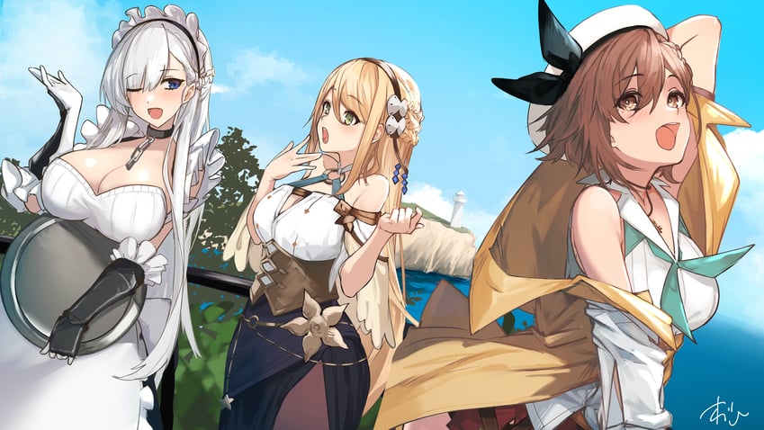 belfast, reisalin stout, and klaudia valentz (azur lane and 4 more) drawn by oregano_(olgn_eao)