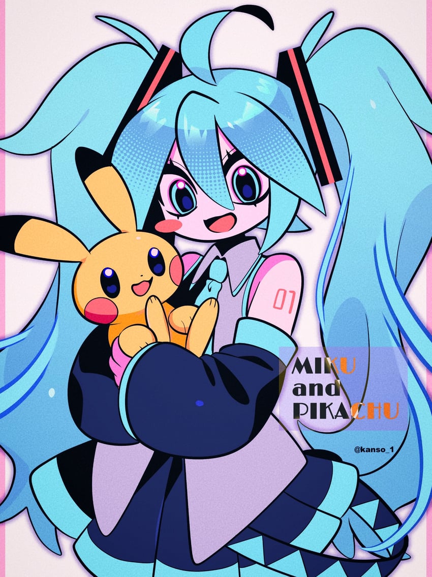 hatsune miku and pikachu (pokemon and 1 more) drawn by kansou_(kanso_1)