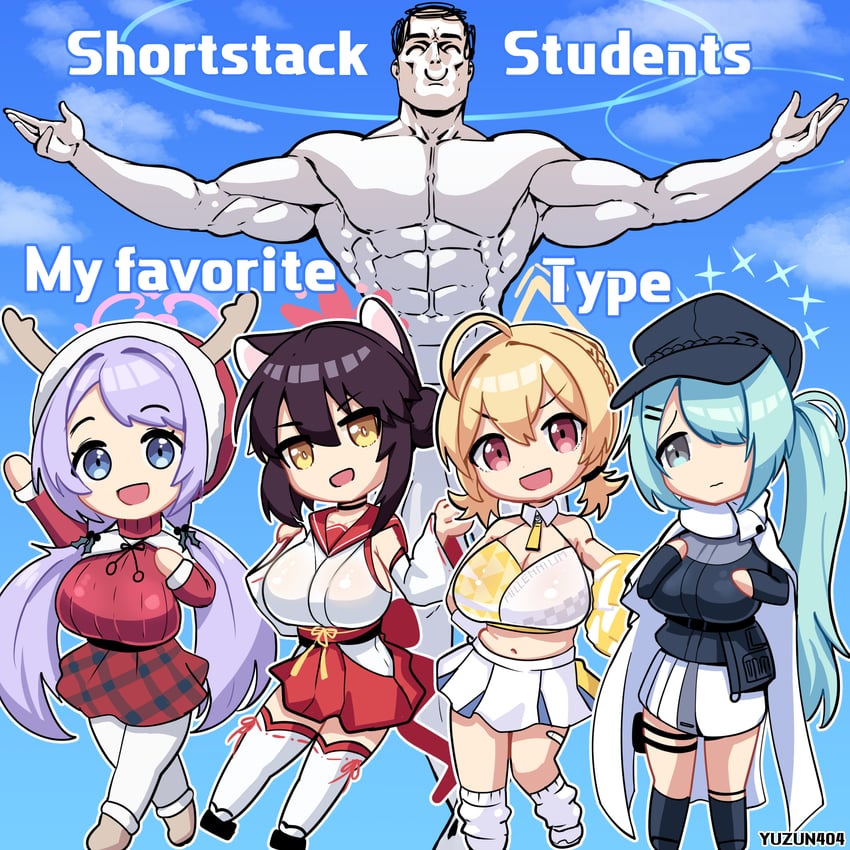 sensei, doodle sensei, hiyori, kotori, kaede, and 1 more (blue archive) drawn by yuzun404
