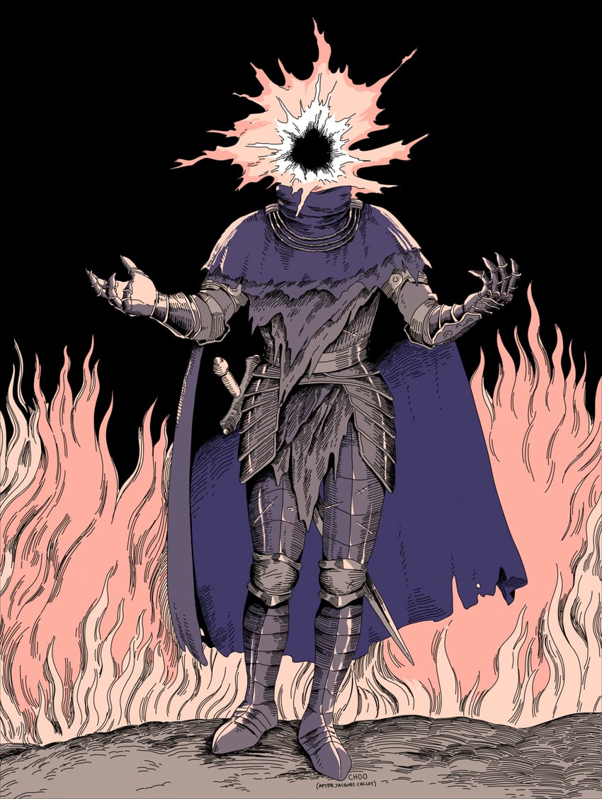 tarnished and lord of the frenzied flame (elden ring) drawn by choo