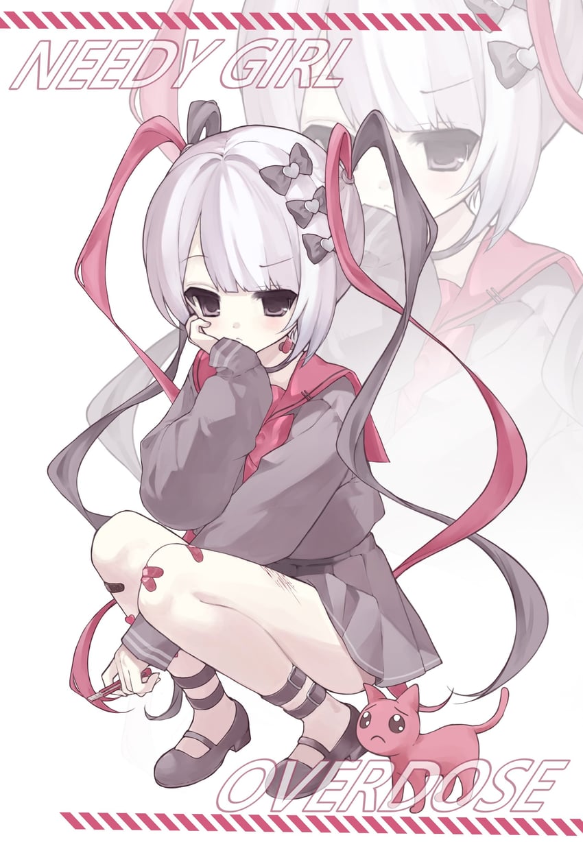 chouzetsusaikawa tenshi-chan and pien cat (needy girl overdose) drawn by anone_(00x02)
