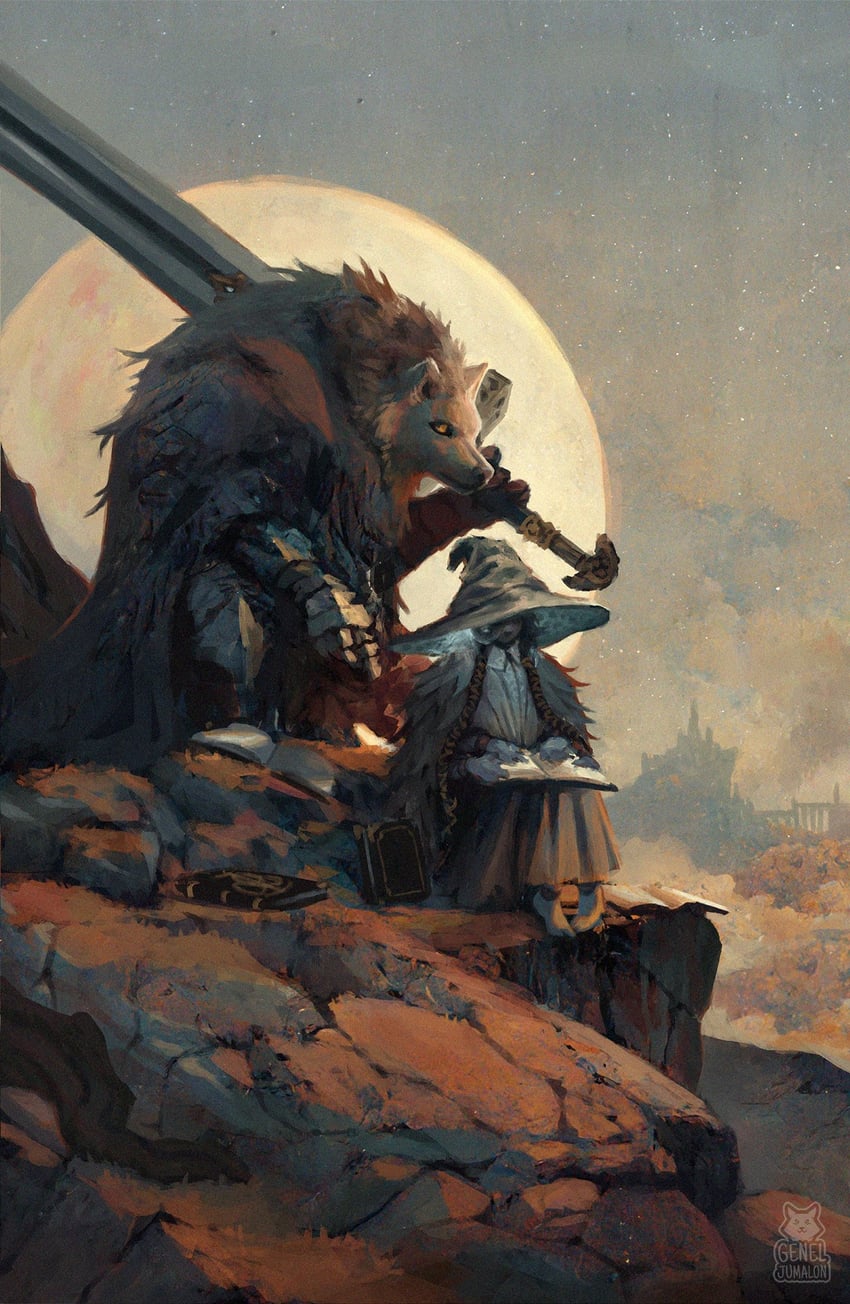 ranni the witch and blaidd the half-wolf (elden ring) drawn by genel_jumalon