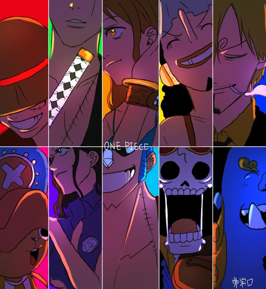 nami, monkey d. luffy, nico robin, roronoa zoro, sanji, and 5 more (one piece) drawn by feichangkou