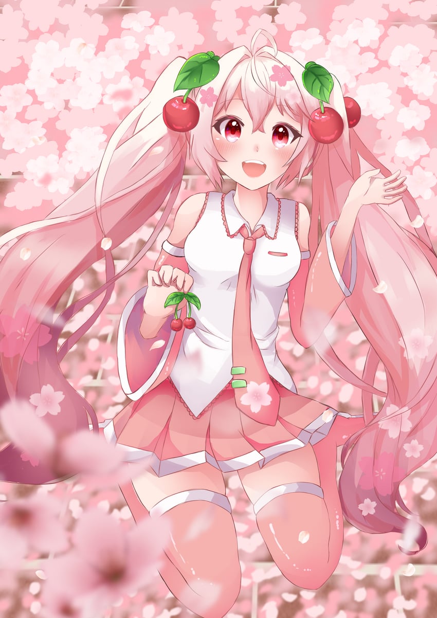 hatsune miku and sakura miku (vocaloid) drawn by makimaki_(momijiusa)