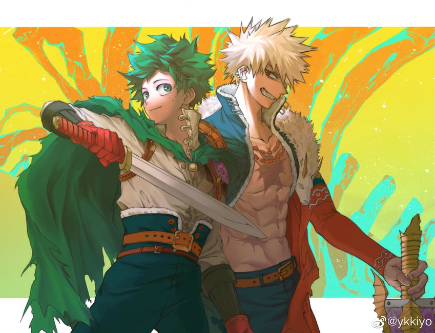 midoriya izuku and bakugou katsuki (boku no hero academia) drawn by ykkiyo