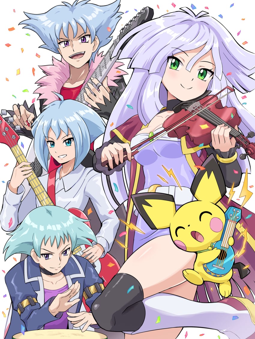 pichu, ukulele pichu, tiffany, billy, garret, and 1 more (pokemon and 1 more) drawn by pokemoa