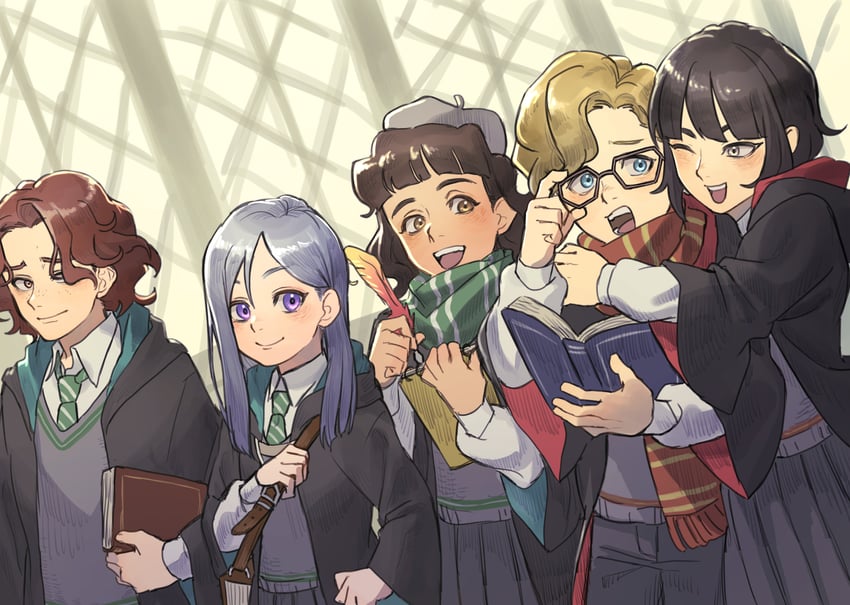 daniel page, ivy warrington, lottie turner, robyn thistlethwaite, and kevin farrell (wizarding world and 2 more) drawn by wohara