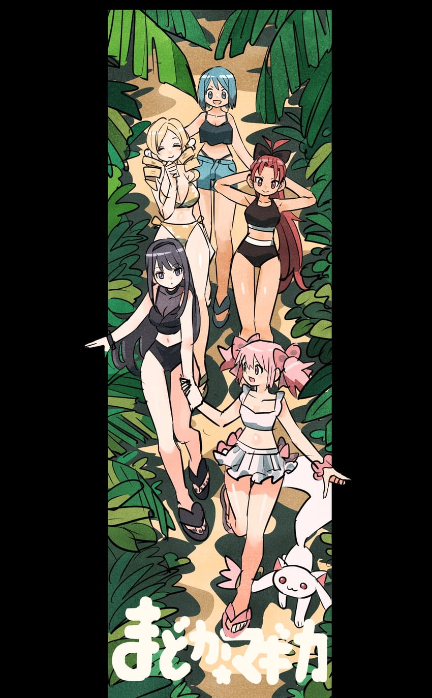 akemi homura, kaname madoka, miki sayaka, sakura kyoko, tomoe mami, and 1 more (mahou shoujo madoka magica) drawn by takeuchi_ryousuke