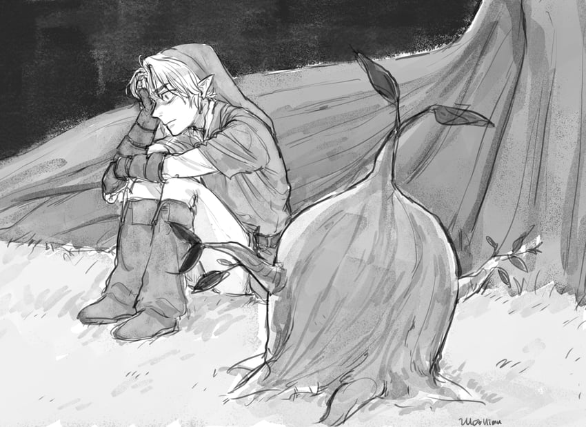 link and great deku sprout (the legend of zelda and 1 more) drawn by himu_zelda