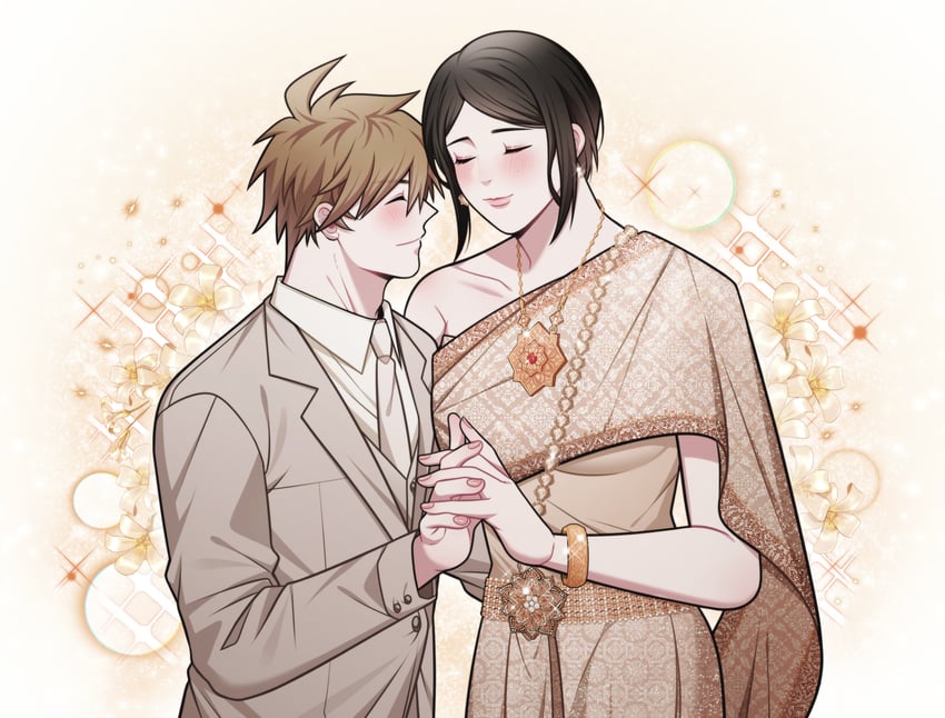 naegi makoto and ikusaba mukuro (danganronpa and 1 more) drawn by lookmai