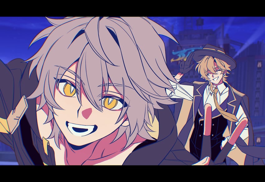 trailblazer, caelus, and aventurine (honkai and 1 more) drawn by rongyuan_gulu