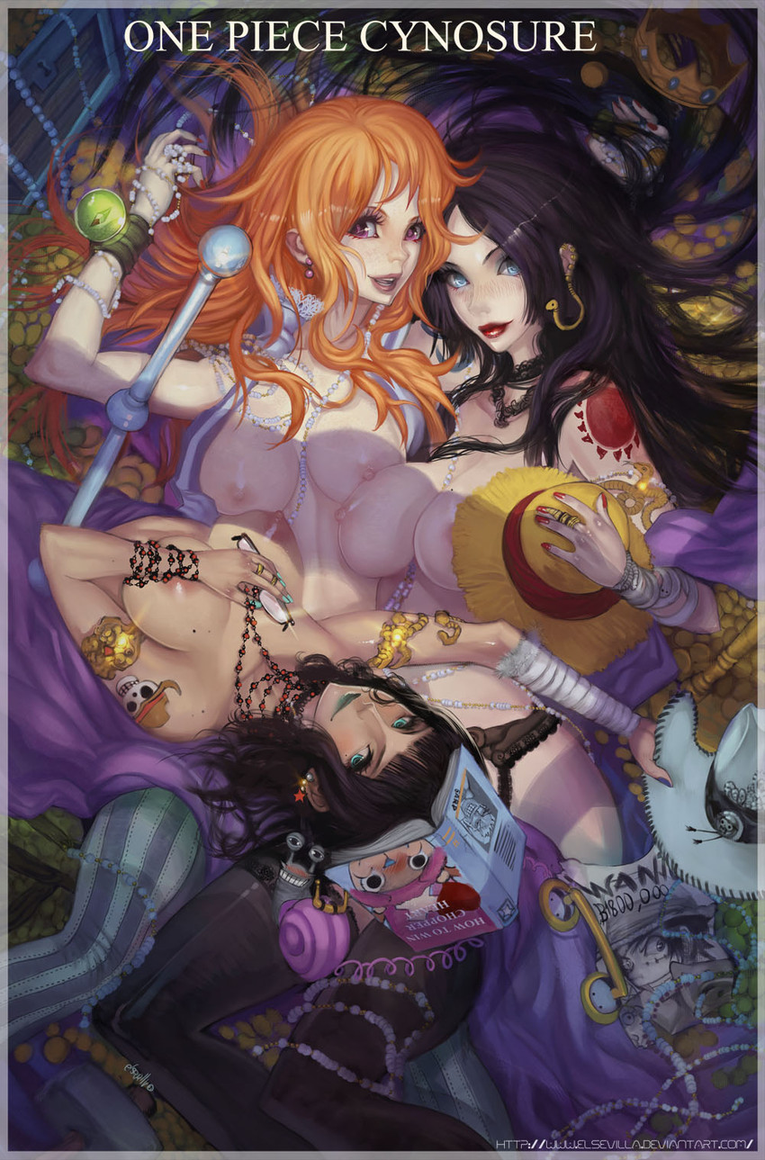nami, monkey d. luffy, nico robin, tony tony chopper, boa hancock, and 2 more (one piece) drawn by elsevilla
