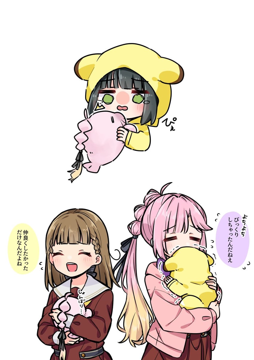 momose ginko, anyoji hime, and kachimachi kosuzu (love live! and 1 more) drawn by shiro_(white_2530)