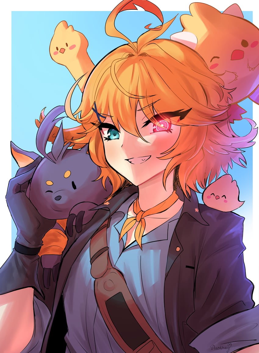 dokibird, dragoon, and doki amber doge (indie virtual youtuber) drawn by duokhay