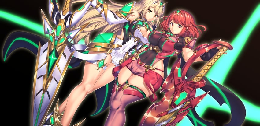 pyra and mythra (xenoblade chronicles and 1 more) drawn by yui_sora