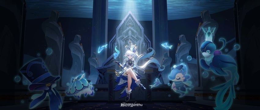 furina, surintendante chevalmarin, gentilhomme usher, mademoiselle crabaletta, and singer of many waters (genshin impact) drawn by jjjunzhu