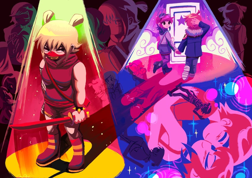 scott pilgrim, ramona flowers, and roxie richter (scott pilgrim and 1 more) drawn by faunsipaws