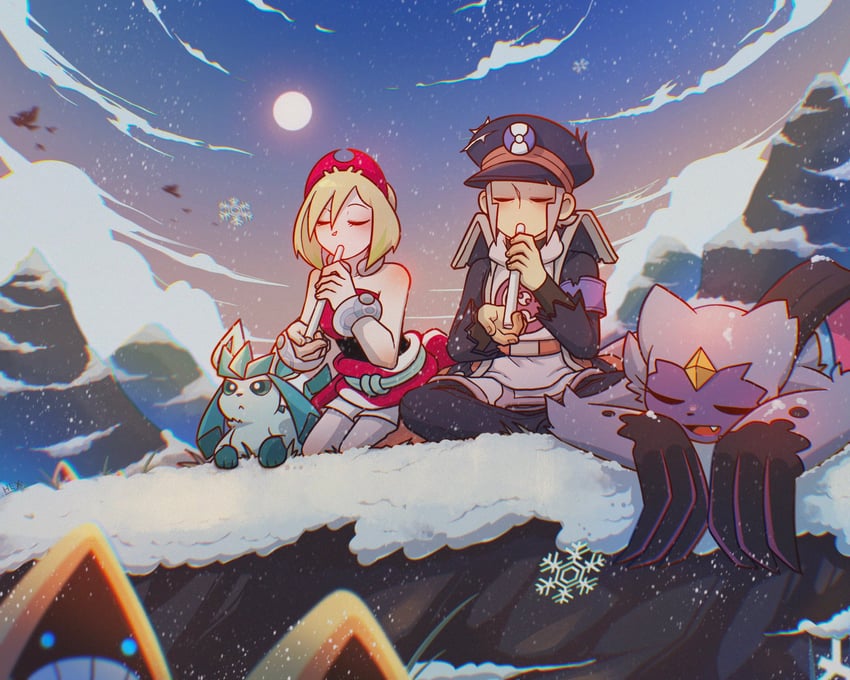 glaceon, irida, ingo, sneasler, and snorunt (pokemon and 1 more) drawn by m-hex