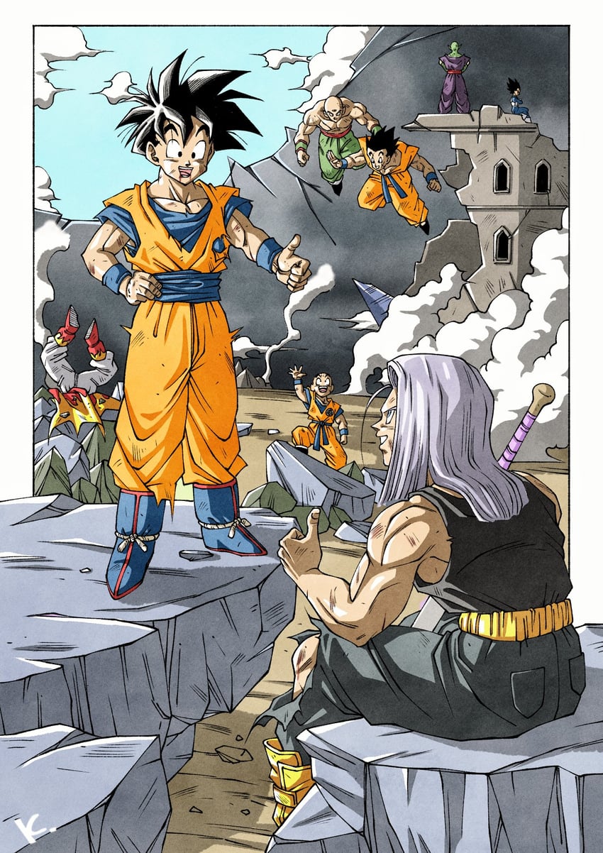 vegeta, son gohan, trunks, piccolo, kuririn, and 3 more (dragon ball and 1 more) drawn by kakeru_(dbskakeru)