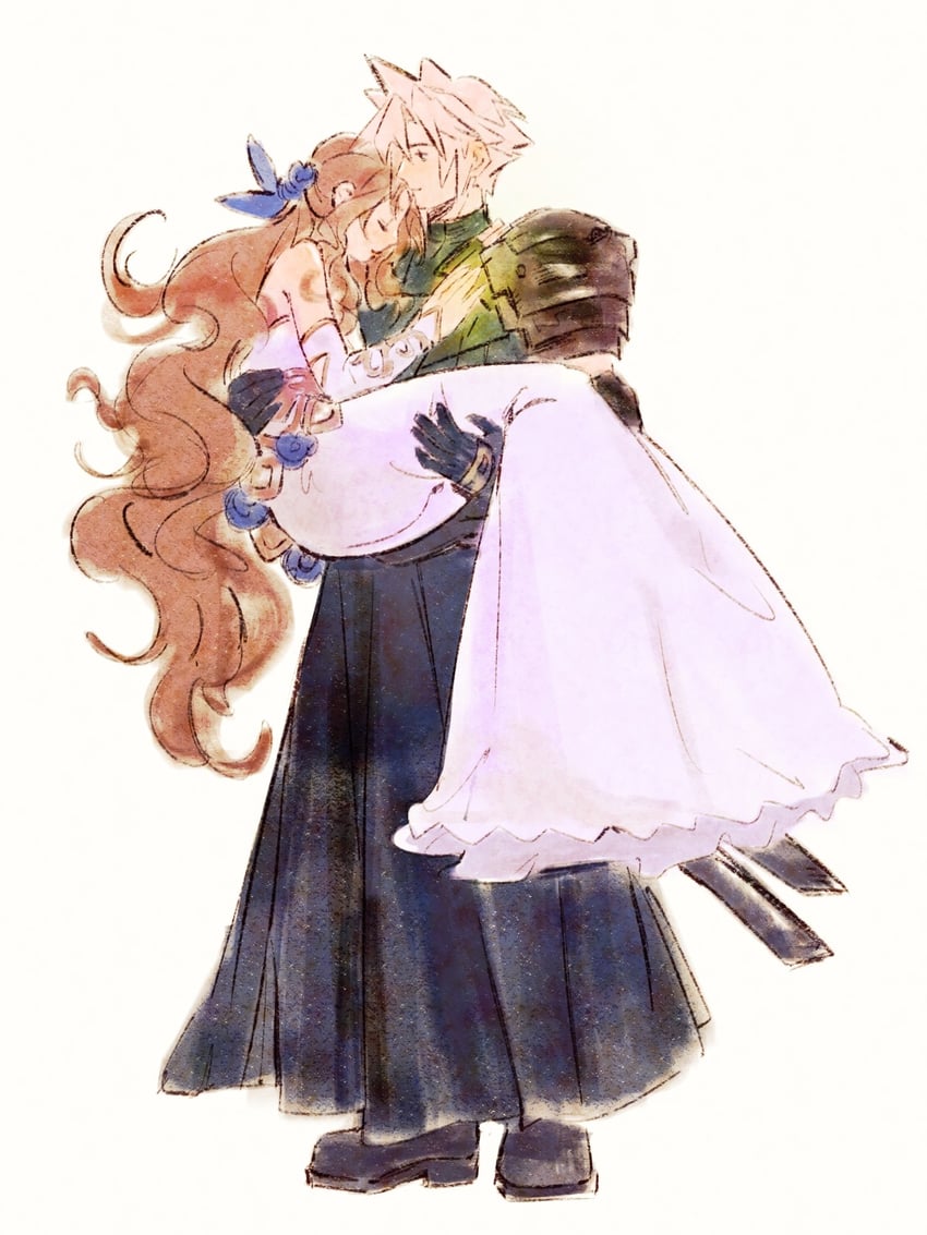 cloud strife and aerith gainsborough (final fantasy and 2 more) drawn by mmariesr