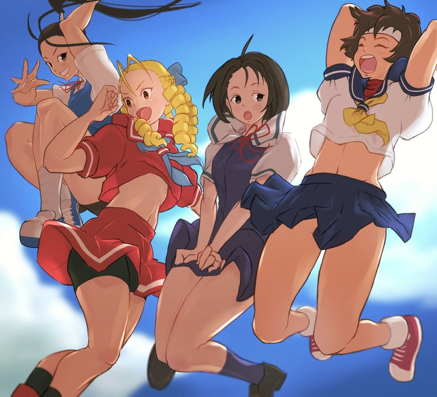 kasugano sakura, ibuki, kanzuki karin, and kazama akira (street fighter and 1 more) drawn by yuenibushi