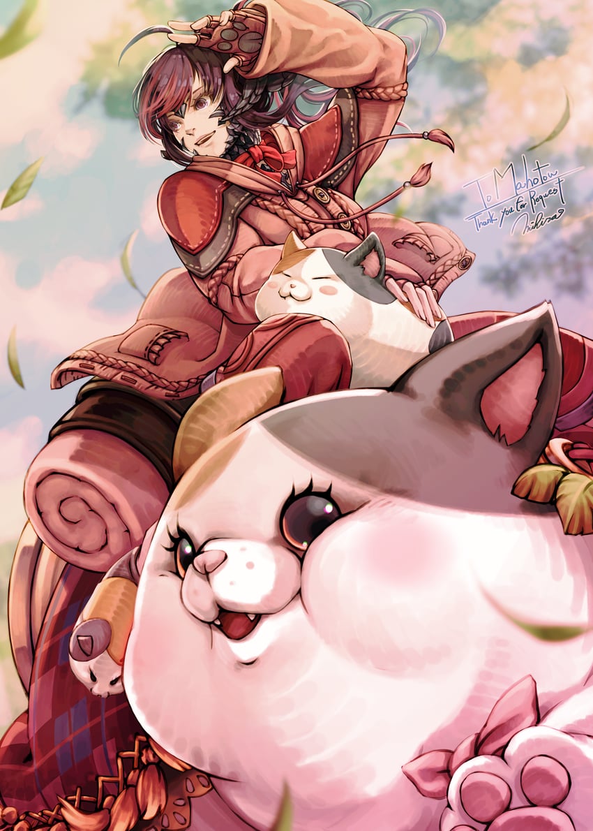 warrior of light and fat cat (original and 2 more) drawn by mihira_(tainosugatayaki)