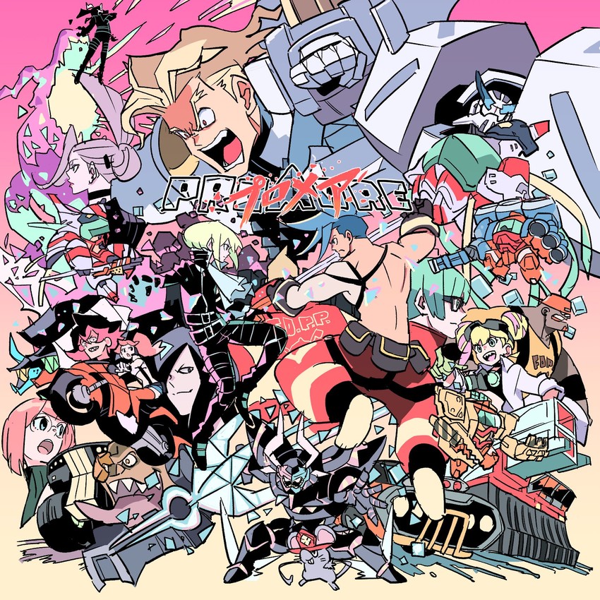 lio fotia, galo thymos, kray foresight, aina ardebit, lucia fex, and 9 more (promare) drawn by takeuchi_ryousuke