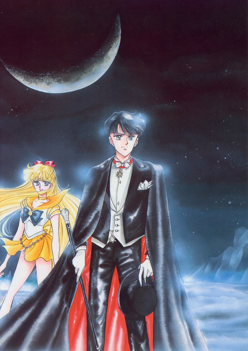 aino minako, sailor venus, chiba mamoru, and tuxedo kamen (bishoujo senshi sailor moon) drawn by takeuchi_naoko
