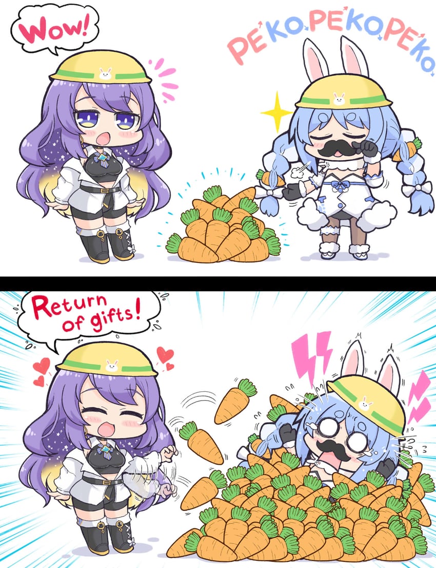 usada pekora and moona hoshinova (hololive and 1 more) drawn by matarou_(matarou072)
