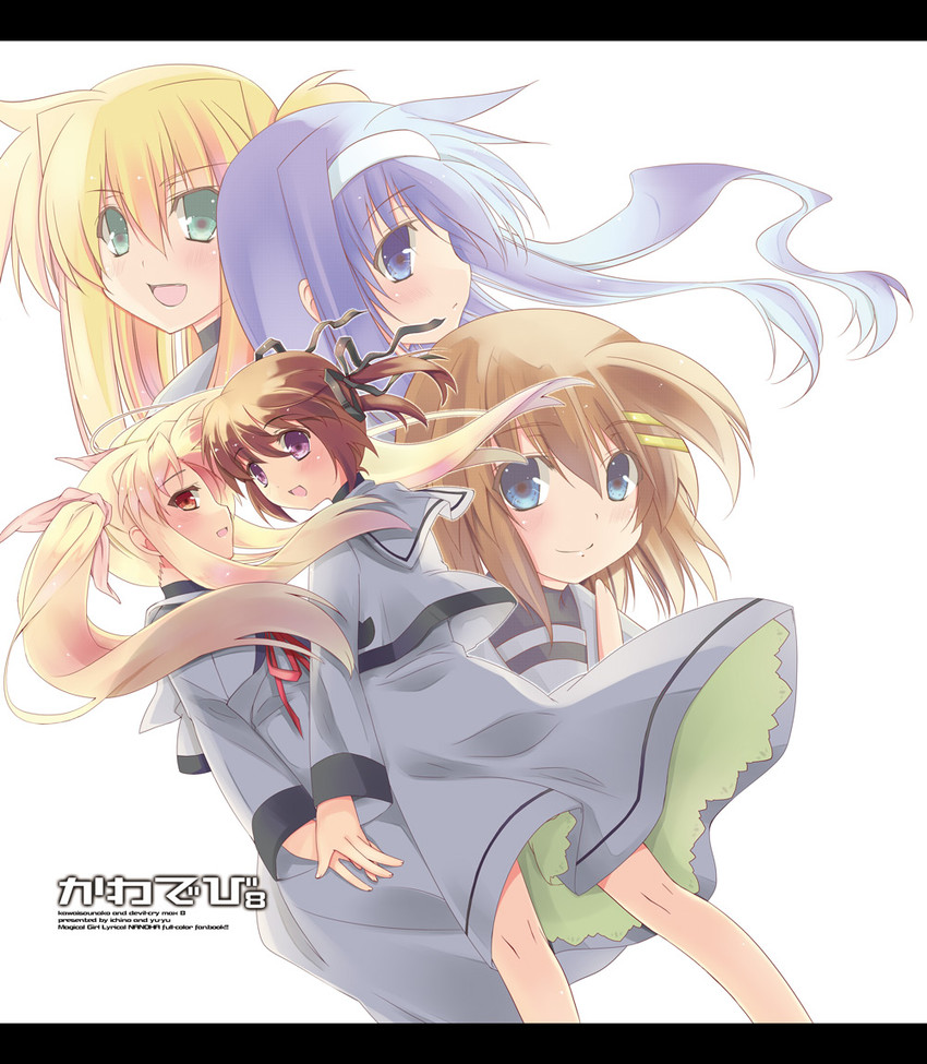 fate testarossa, takamachi nanoha, yagami hayate, arisa bunnings, and tsukimura suzuka (lyrical nanoha and 2 more) drawn by yu_yu