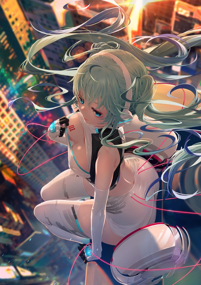 hatsune miku and racing miku (vocaloid and 2 more) drawn by oohhya