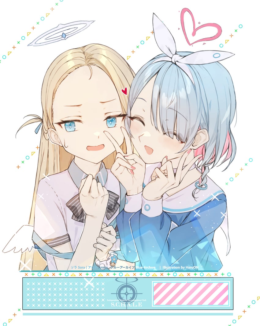 arona and sora (blue archive) drawn by haru_on