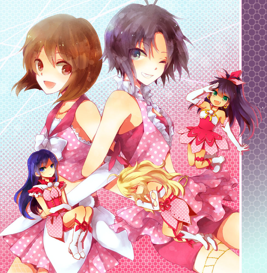 hoshii miki, kisaragi chihaya, kikuchi makoto, ganaha hibiki, and hagiwara yukiho (idolmaster and 1 more) drawn by rishi_(kurou)