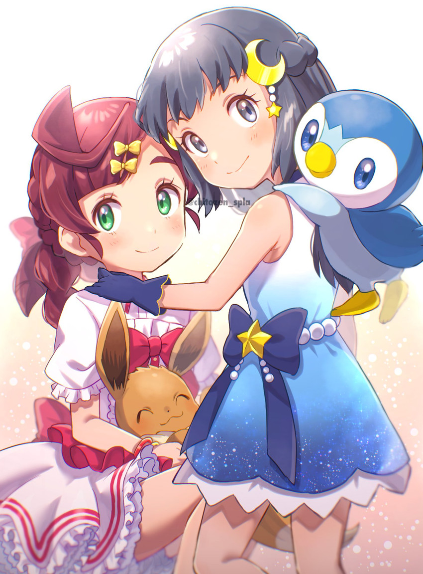 dawn, eevee, piplup, and chloe (pokemon and 1 more) drawn by chitozen_(pri_zen)