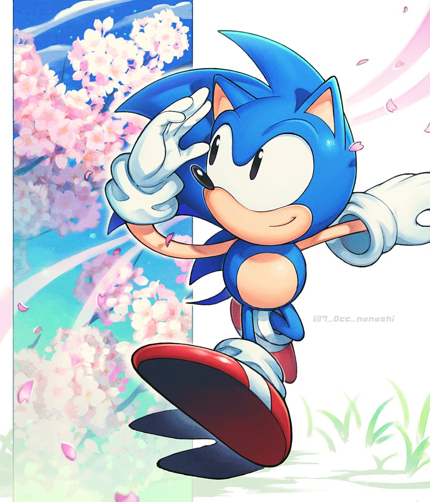 sonic the hedgehog and classic sonic (sonic and 1 more) drawn by show_chiku-by