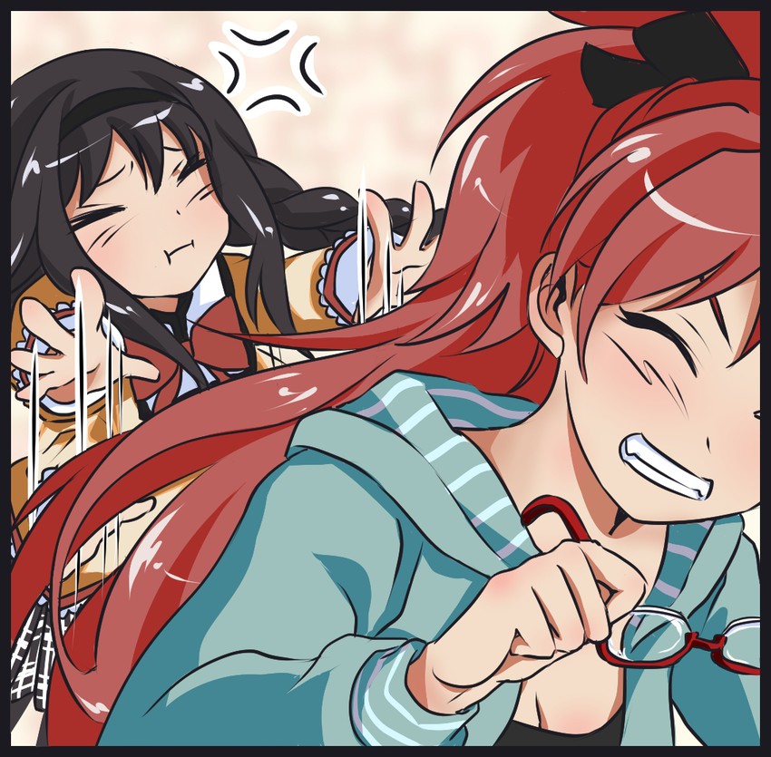 akemi homura and sakura kyoko (mahou shoujo madoka magica) drawn by hikaru_(tanpopo1983)