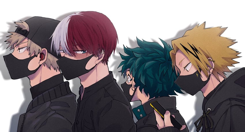 midoriya izuku, bakugou katsuki, todoroki shoto, and kaminari denki (boku no hero academia) drawn by yuzuka_(2ucchan_ahan)