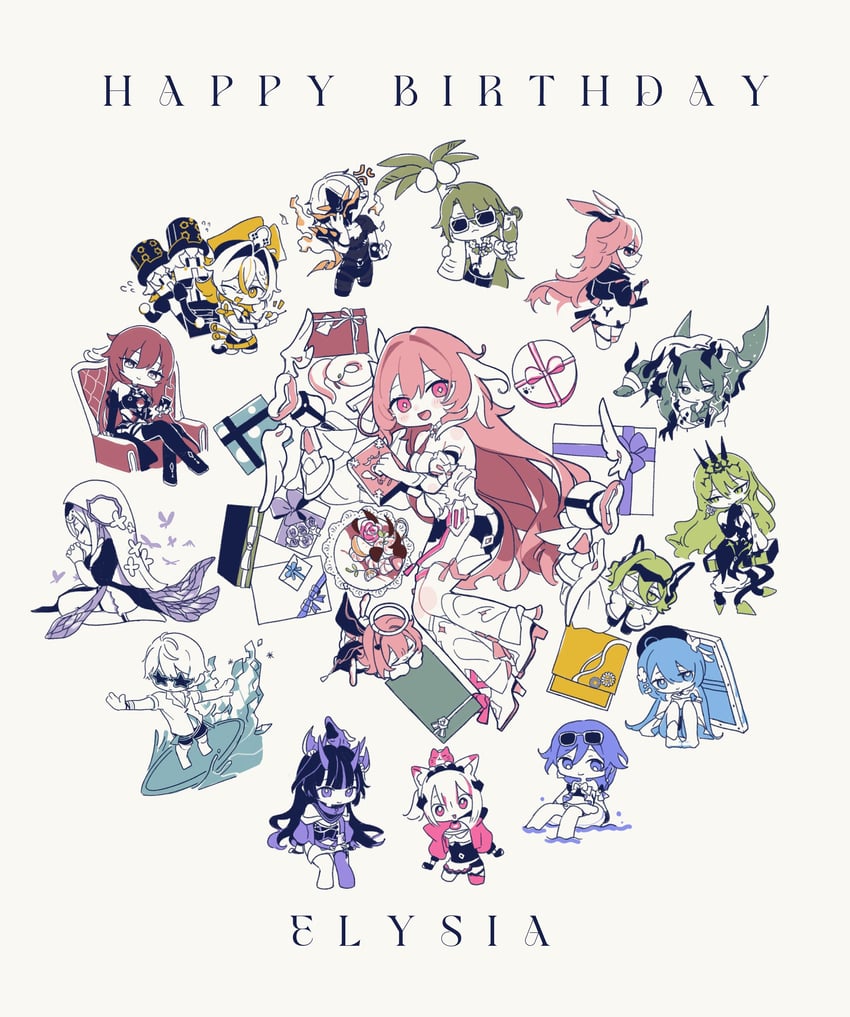 raiden mei, fu hua, elysia, yae sakura, mobius, and 12 more (honkai and 1 more) drawn by roena