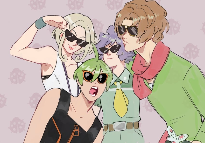 viola, bugsy, burgh, and aaron (pokemon and 4 more) drawn by monkii_(mjooolnina)