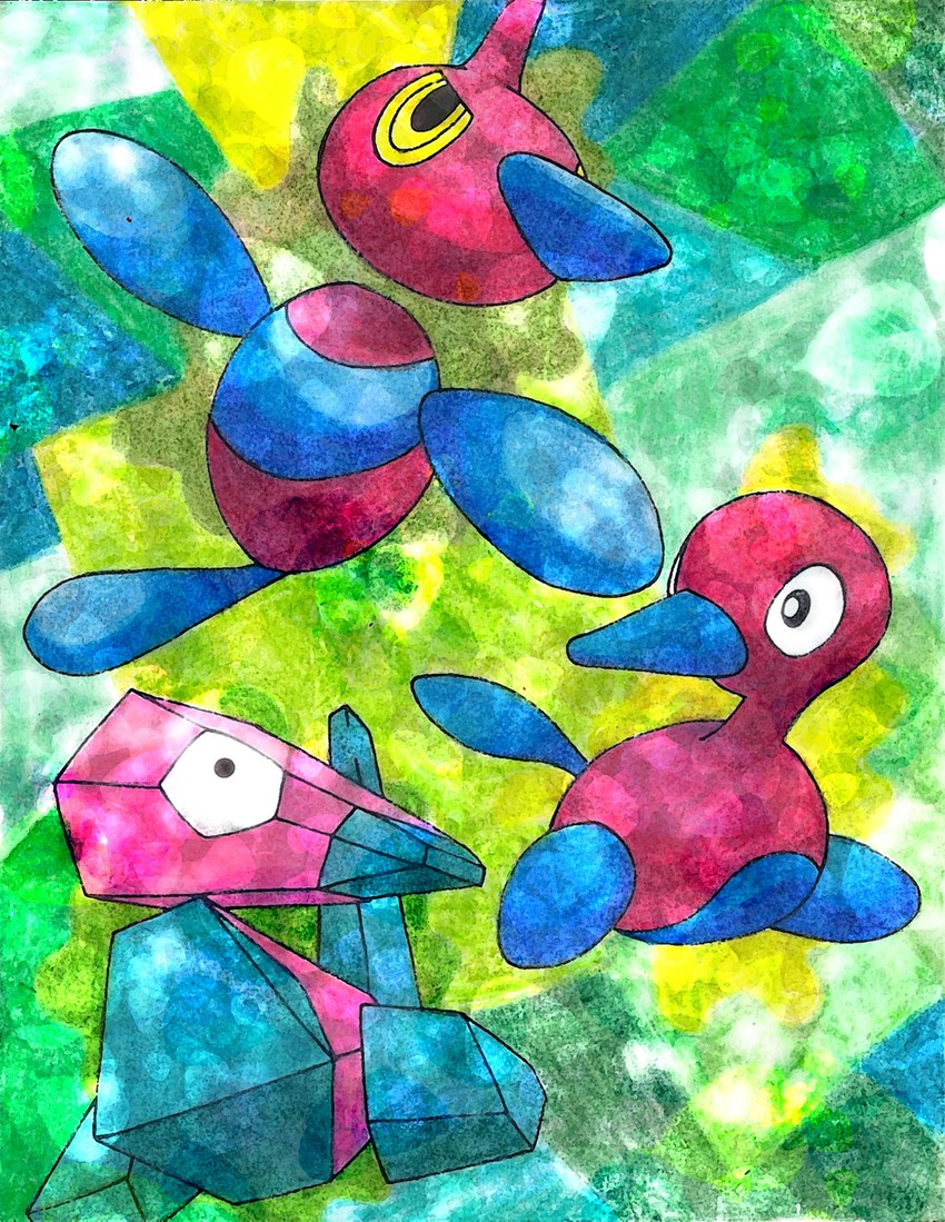 porygon-z, porygon, and porygon2 (pokemon) drawn by omar
