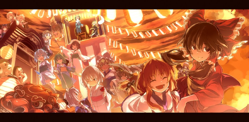 hakurei reimu, remilia scarlet, izayoi sakuya, konpaku youmu, cirno, and 14 more (touhou and 1 more) drawn by kitsune_(kazenouta)