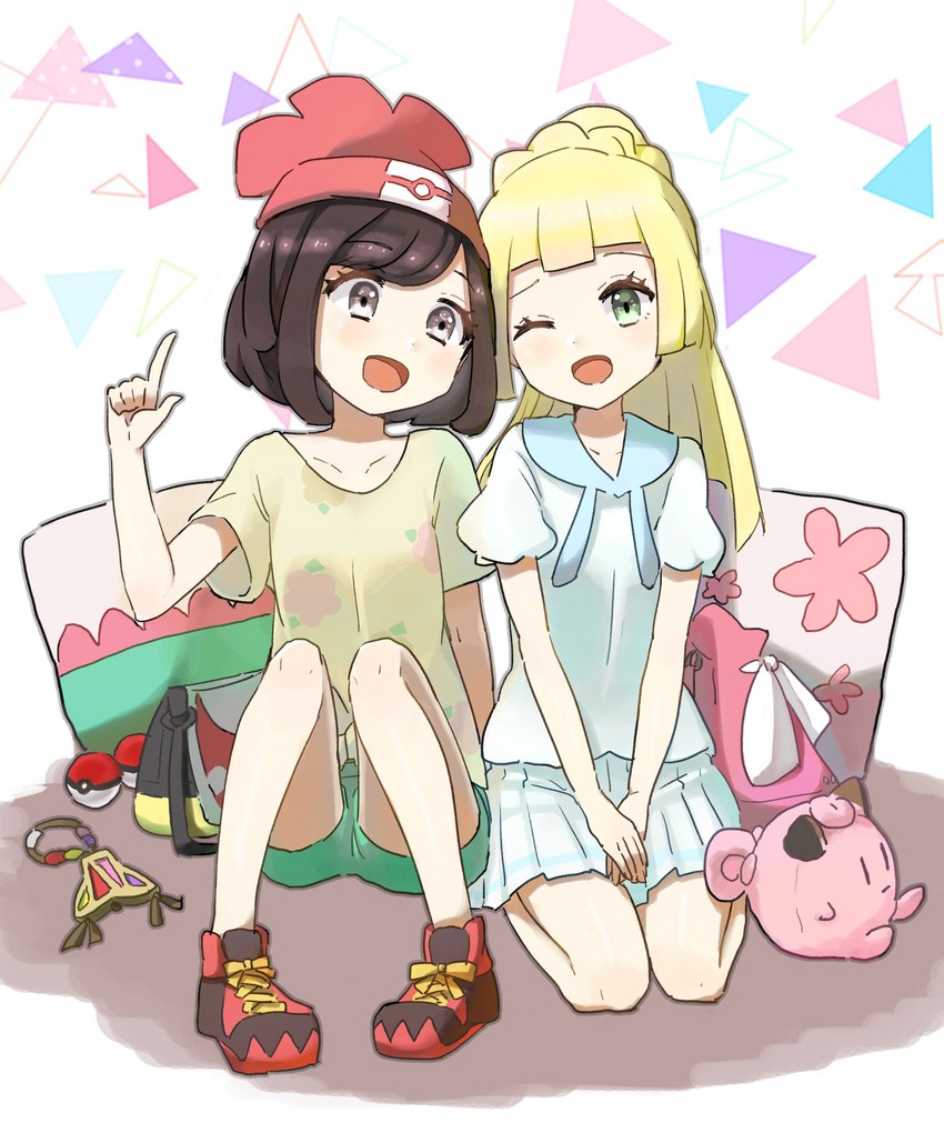 lillie, selene, and clefairy (pokemon and 1 more) drawn by peppedayo_ne