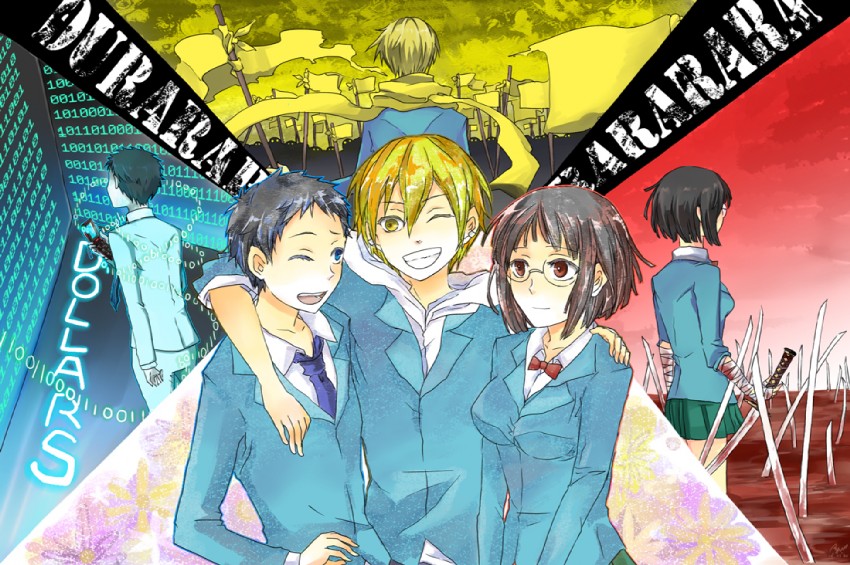 sonohara anri, ryuugamine mikado, and kida masaomi (durarara!!) drawn by moonbreak