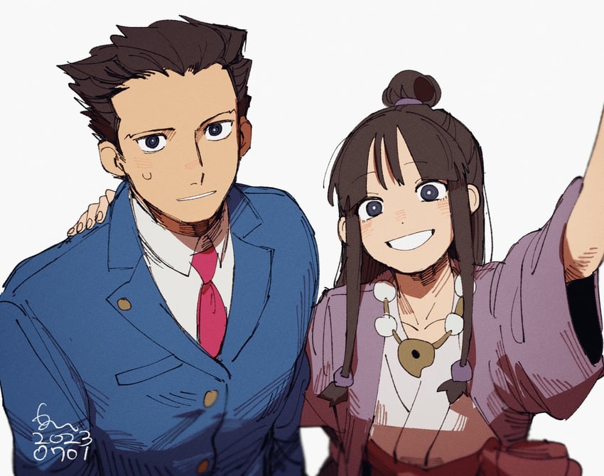 phoenix wright and maya fey (ace attorney) drawn by erm_nkcn